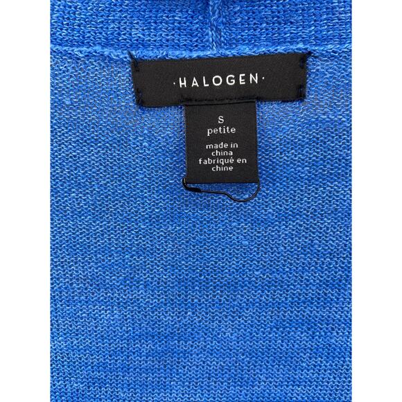 Halogen Cardigan Womens Sz SP Linen Blend Sweater Blue Long Sleeve Lagenlook New - Picture 4 of 9